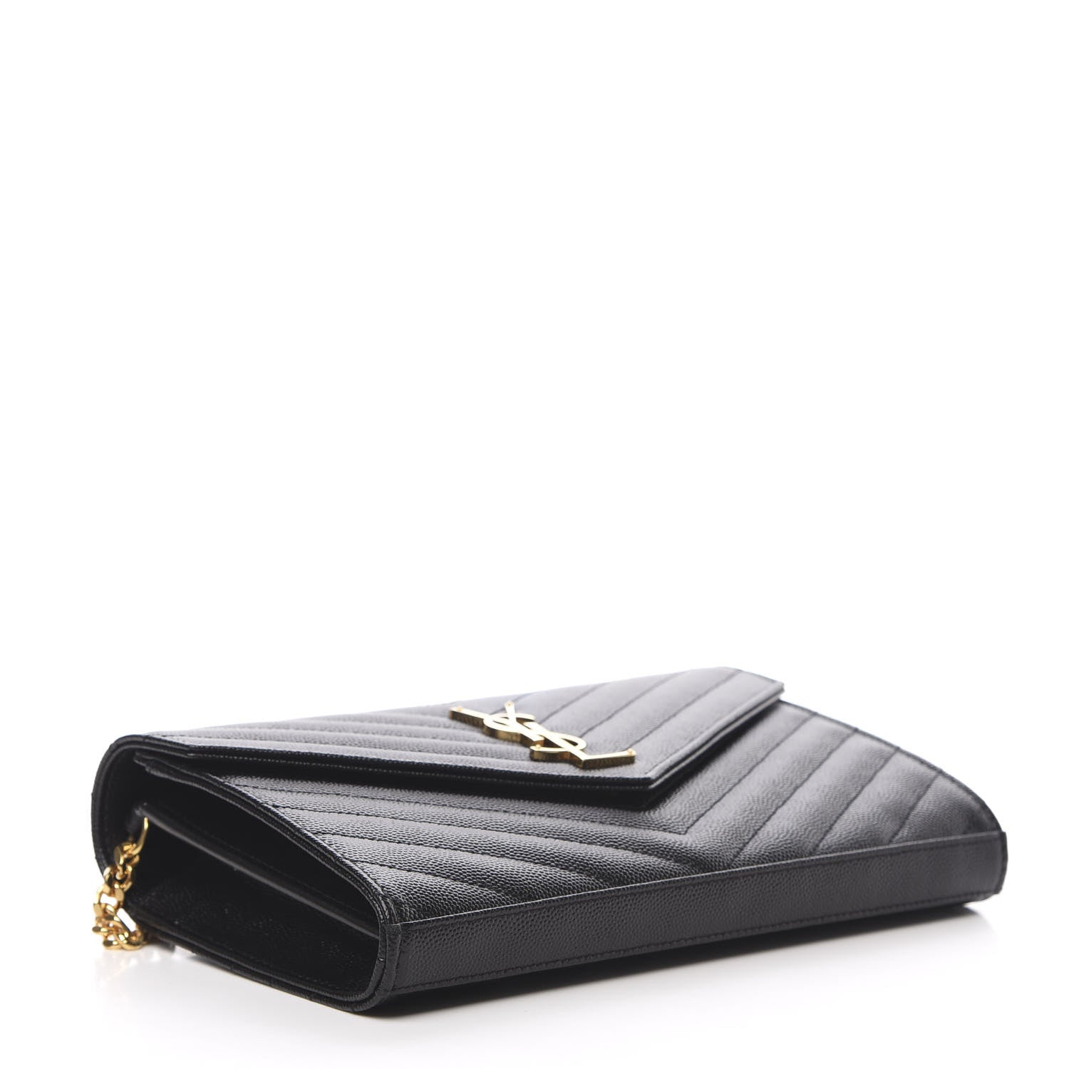 Saint Laurent Grain De Poudre Matelasse Chevron Monogram Chain Wallet Black 4 of 10