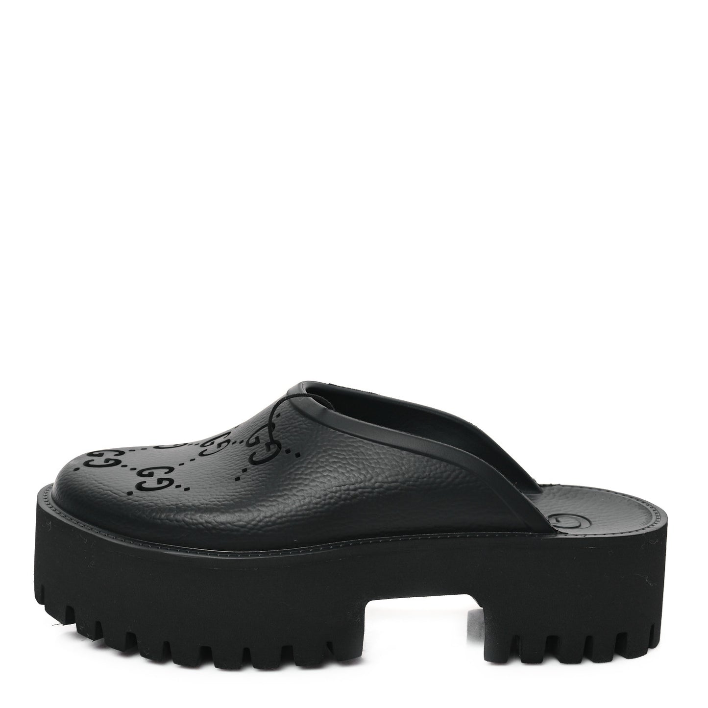 Rubber GG Monogram Perforated Elea Platform 55mm Lug Sole Sandals 39 Black