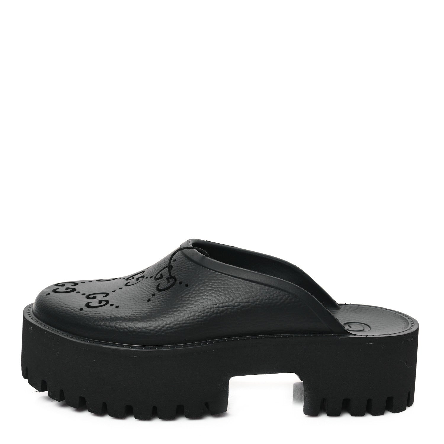 Gucci Rubber GG Monogram Perforated Elea Platform 55mm Lug Sole Sandals 39 Black 1 of 9