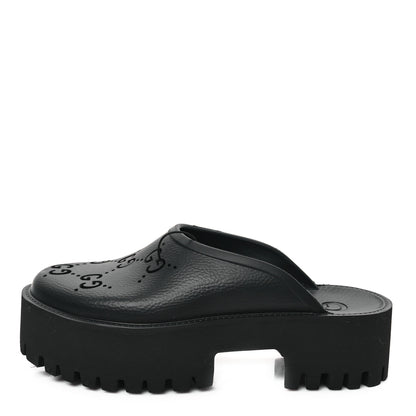 Gucci Rubber GG Monogram Perforated Elea Platform 55mm Lug Sole Sandals 39 Black 1 of 9
