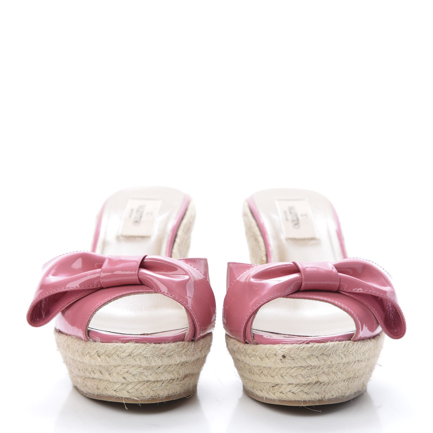 Valentino Garavani Patent Mena Bow Espadrille Wedges 37 Pink Rose 2 of 9