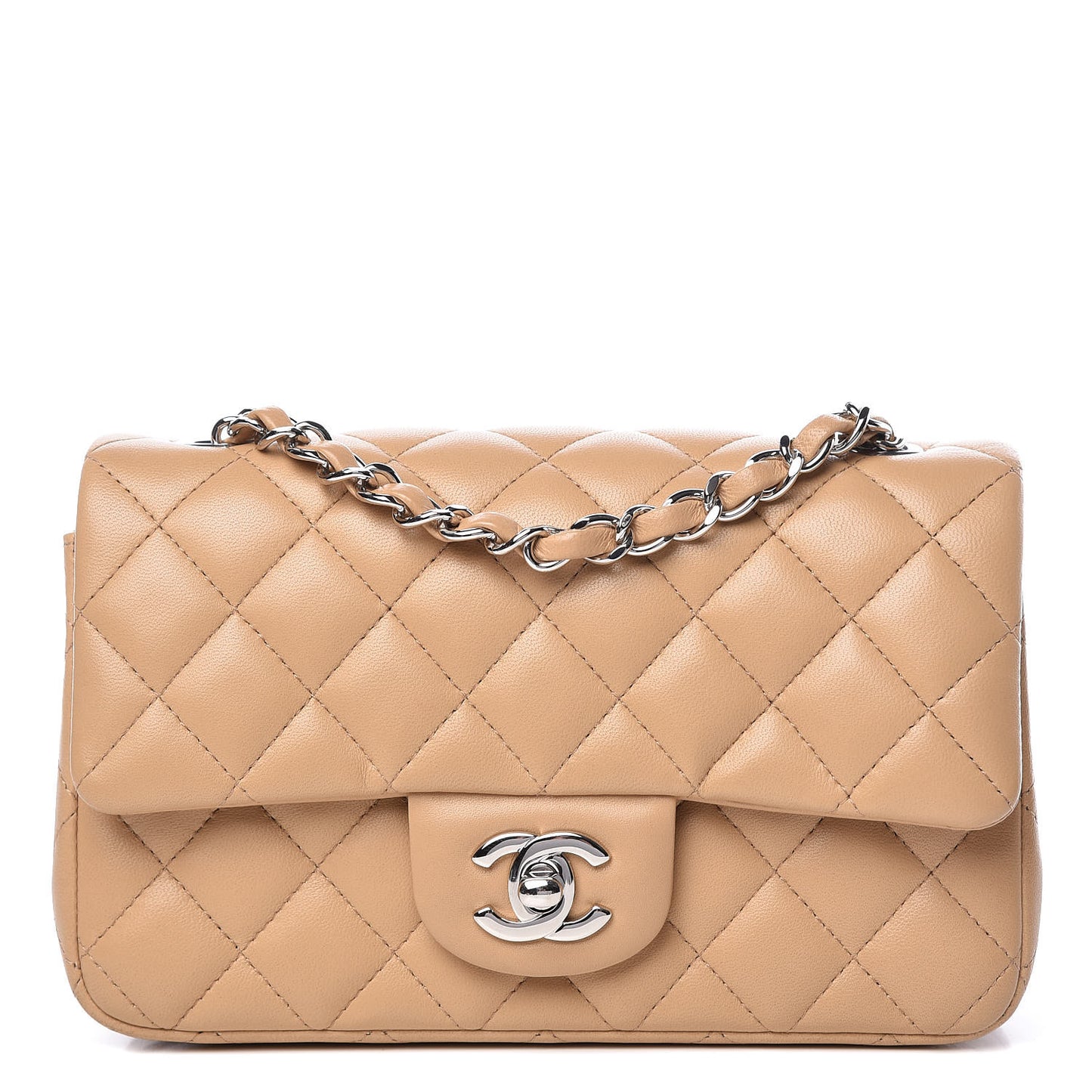 Lambskin Quilted Mini Rectangular Flap Beige