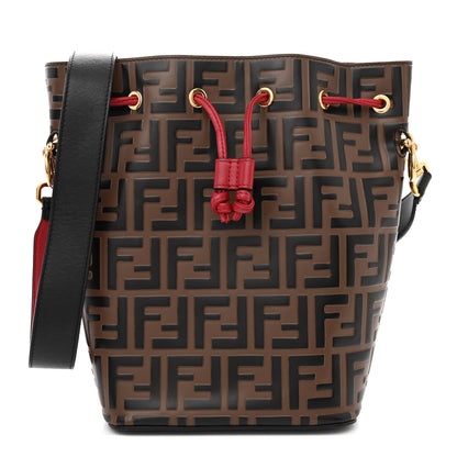 Fendi Vitello Grace F is Fendi Bi-Color FF 1974 Embossed Grande Mon Tresor Bucket Bag Maya Black Fragola 1 of 13