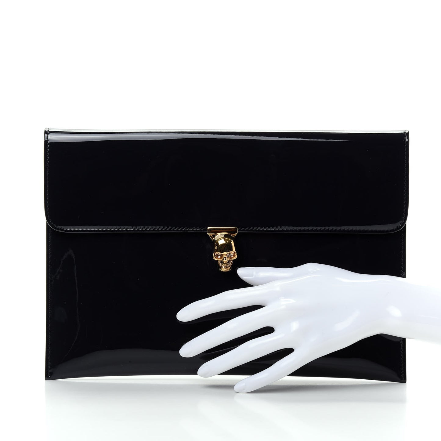 Patent Skull Lock Envelope Clutch