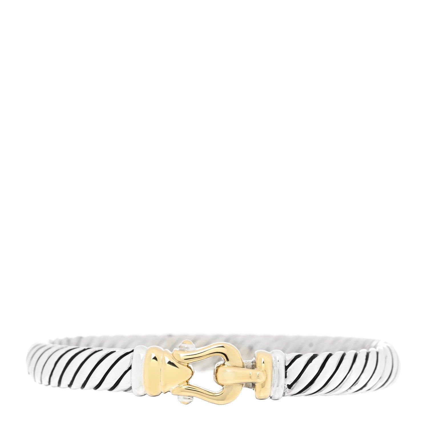 David Yurman Sterling Silver 14K Yellow Gold 7mm Cable Classic Hinged Buckle Bracelet 1 of 3