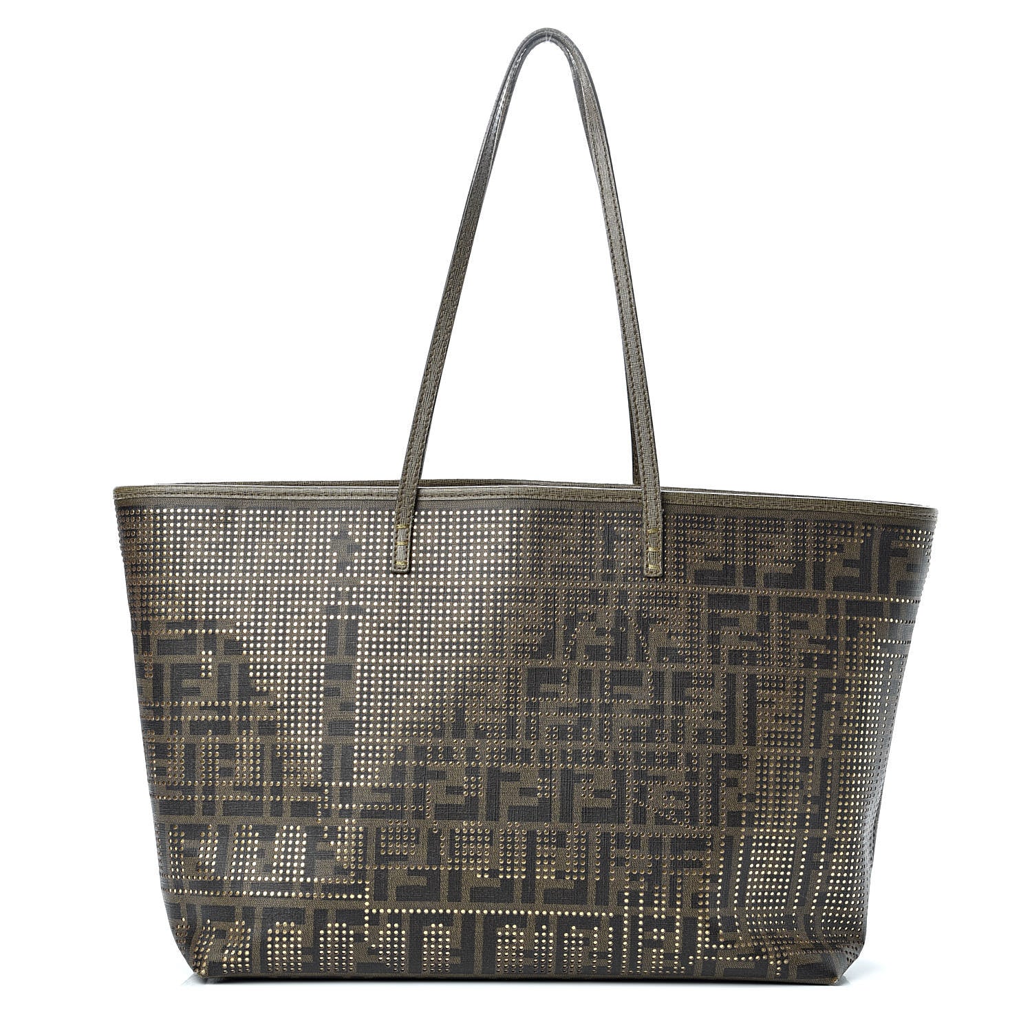 Fendi Zucca Lampo Studded Roll Tote Tobacco 1 of 12