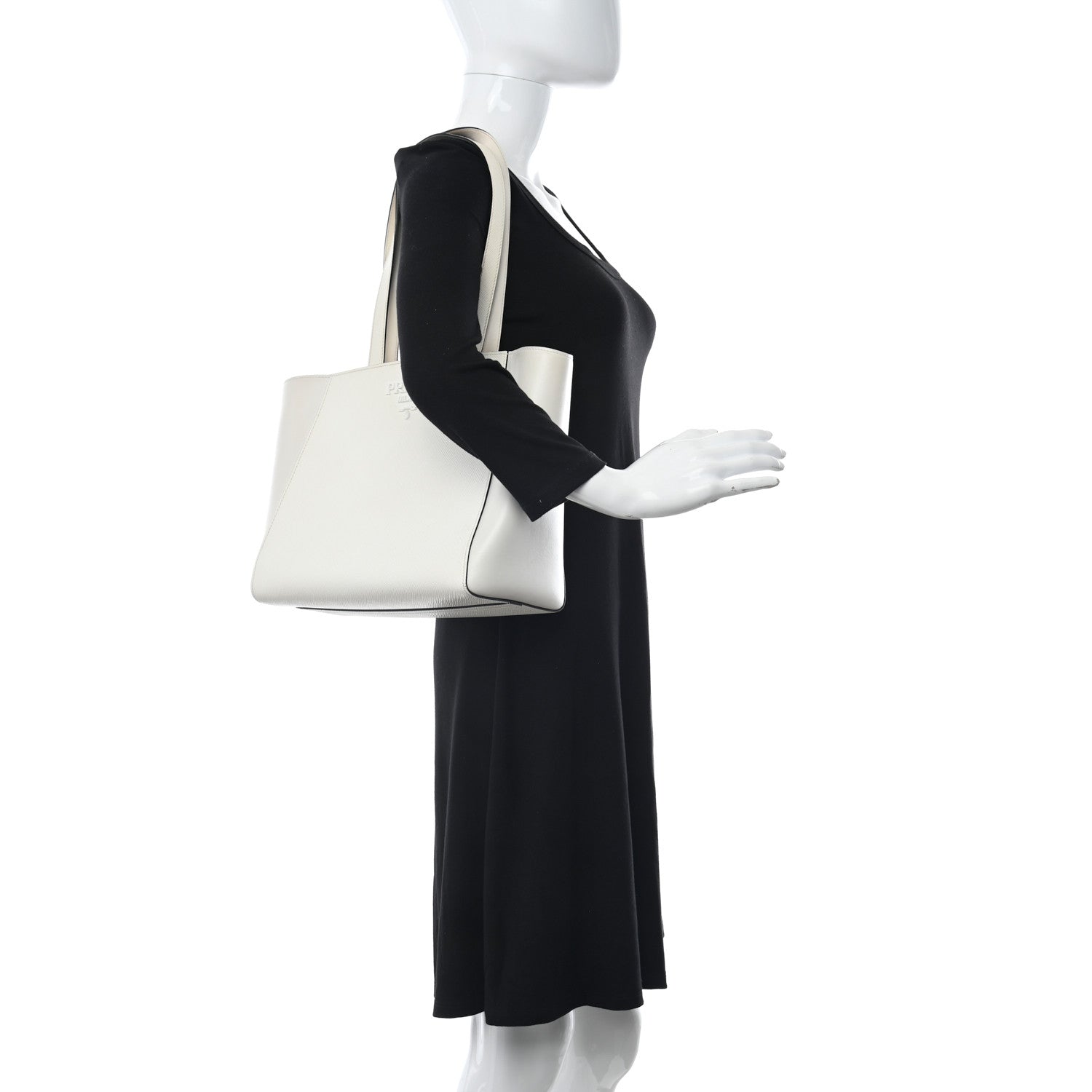 Prada Saffiano Cuir City Calf Monochrome Shopping Tote White 2 of 10