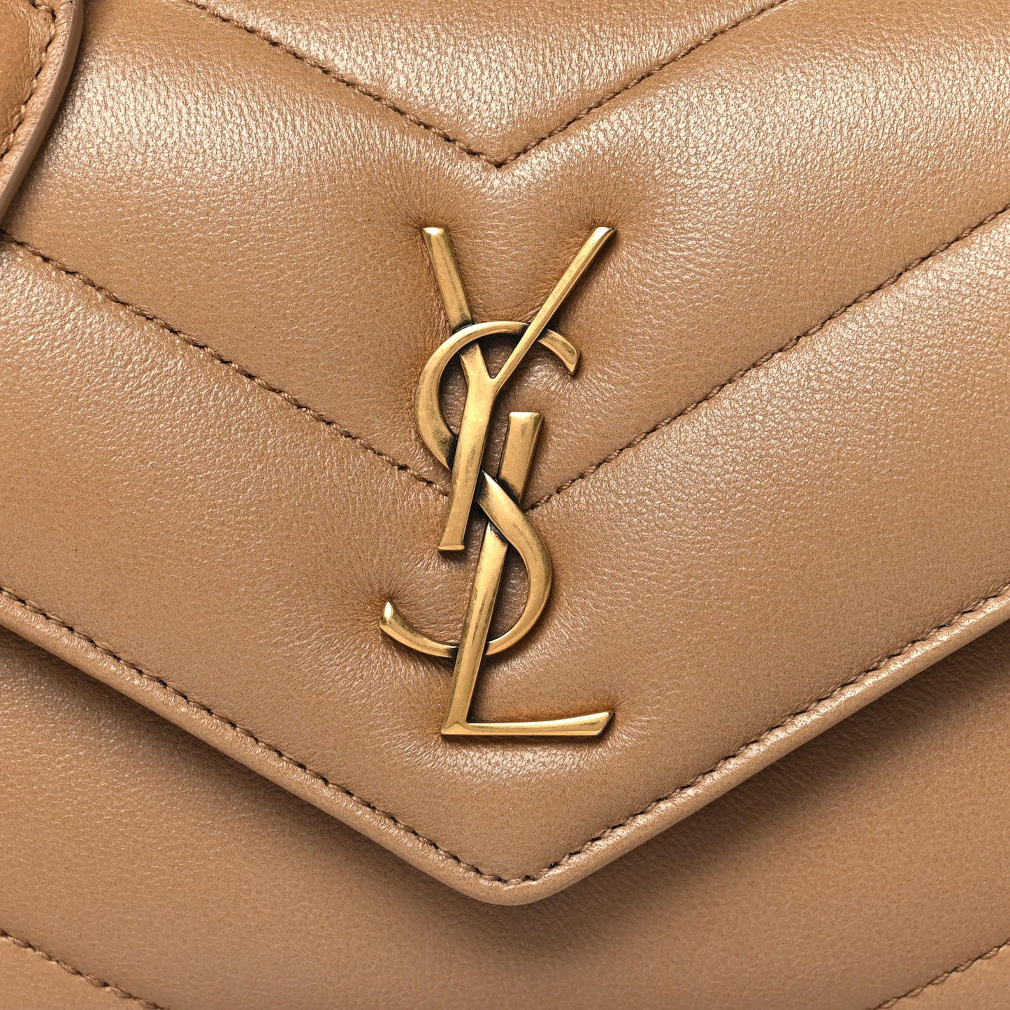 Lambskin Chevron Quilted Mini Loulou Natural Tan