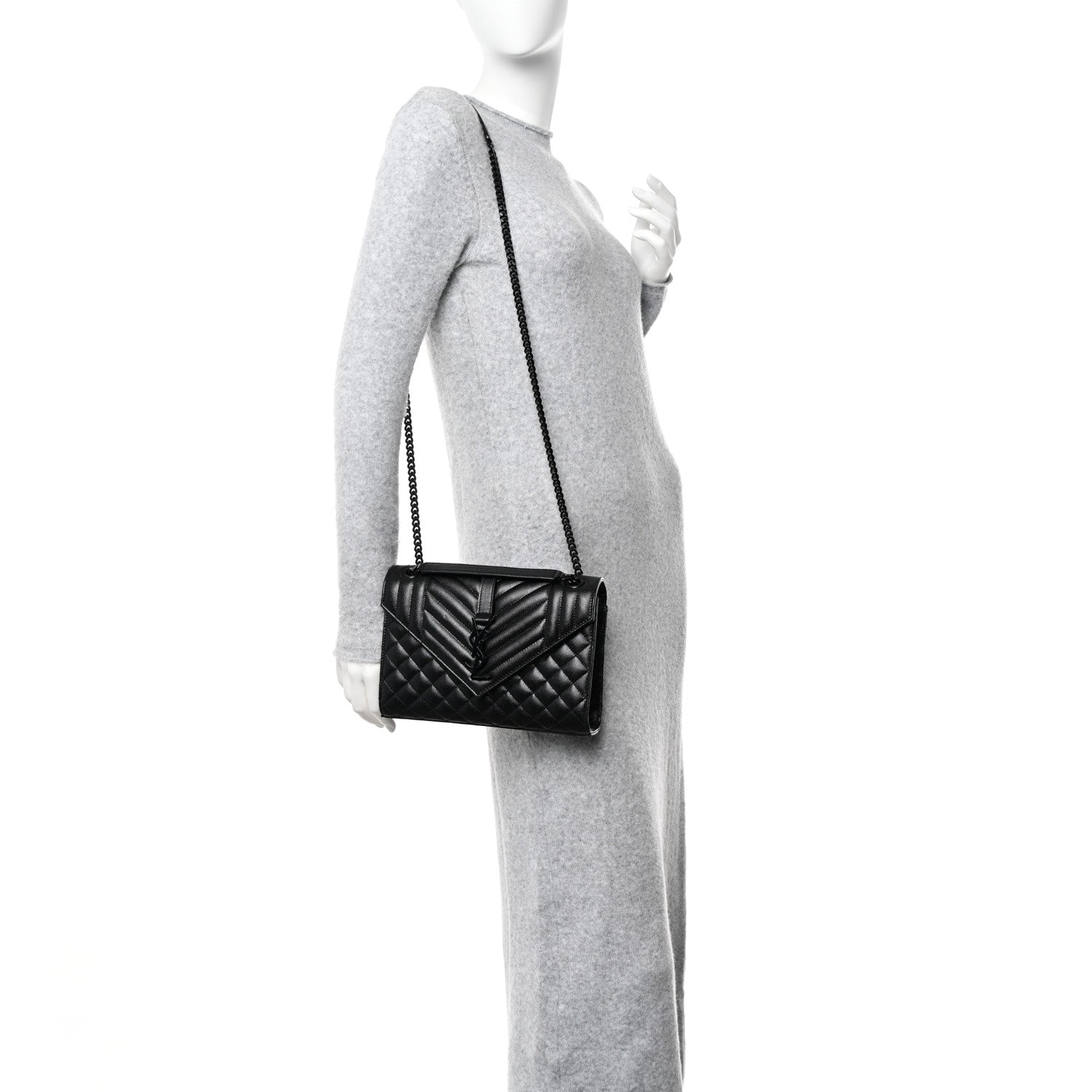 Saint Laurent Grain De Poudre Textured Mixed Matelasse Triquilt Medium Monogram Monochrome Satchel Black 2 of 11