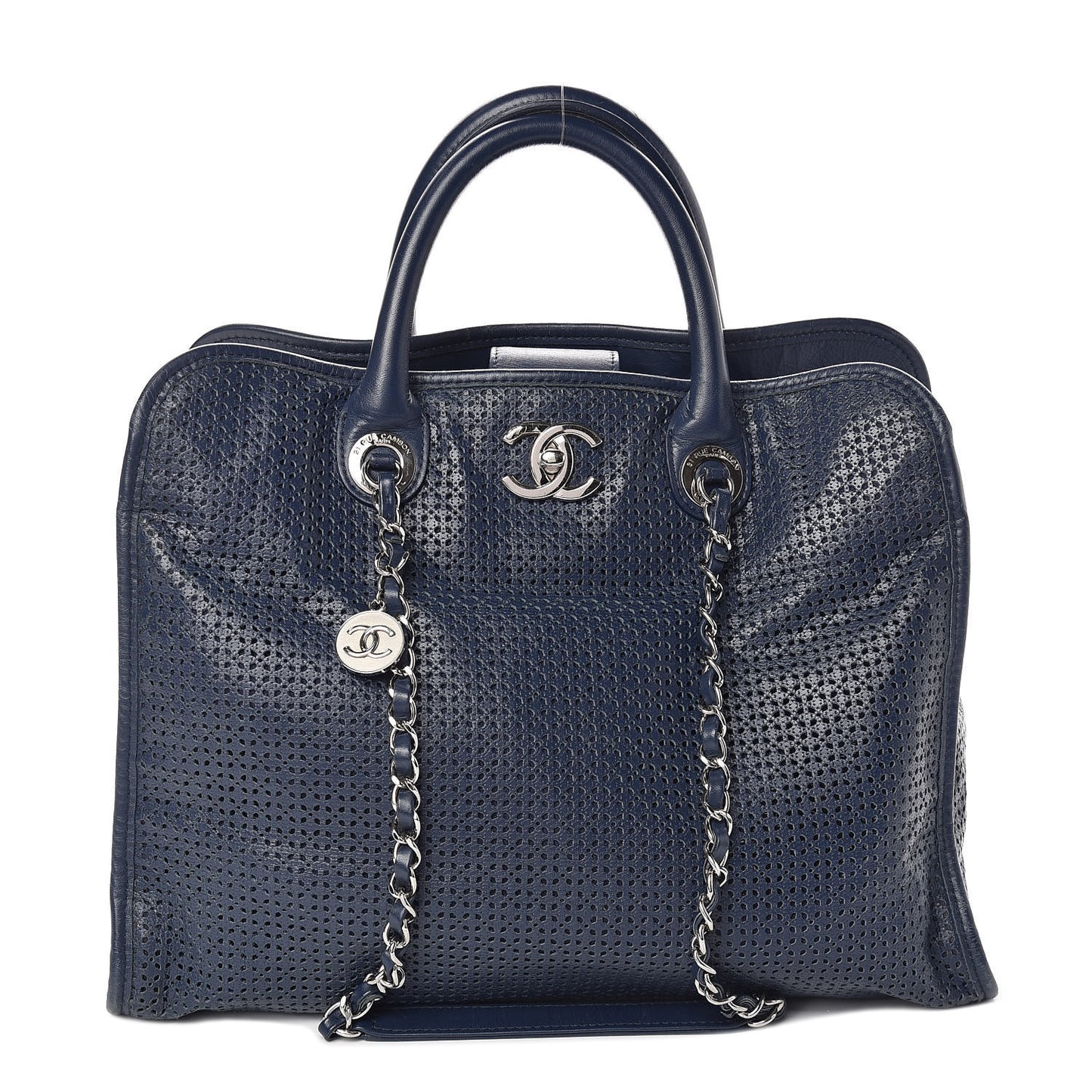 Calfskin Perforated Up In The Air Tote Dark Blue