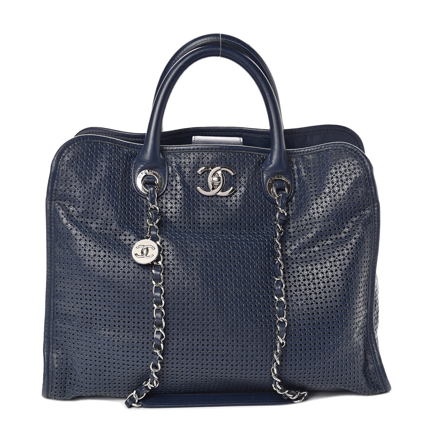 Chanel Calfskin Perforated Up In The Air Tote Dark Blue 1 of 15