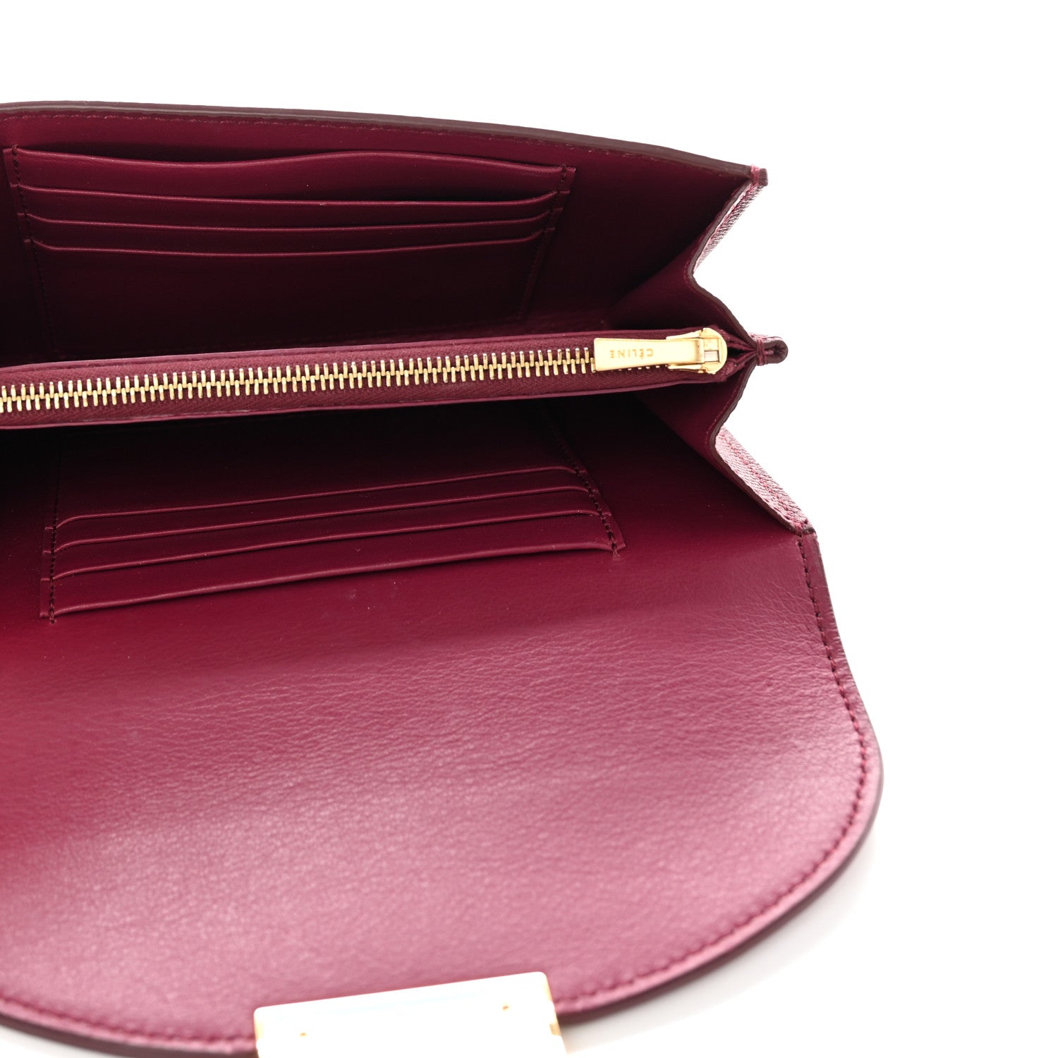 Celine Grained Calfskin Medium Trotteur Multifunction Flap Wallet Plum 5 of 15