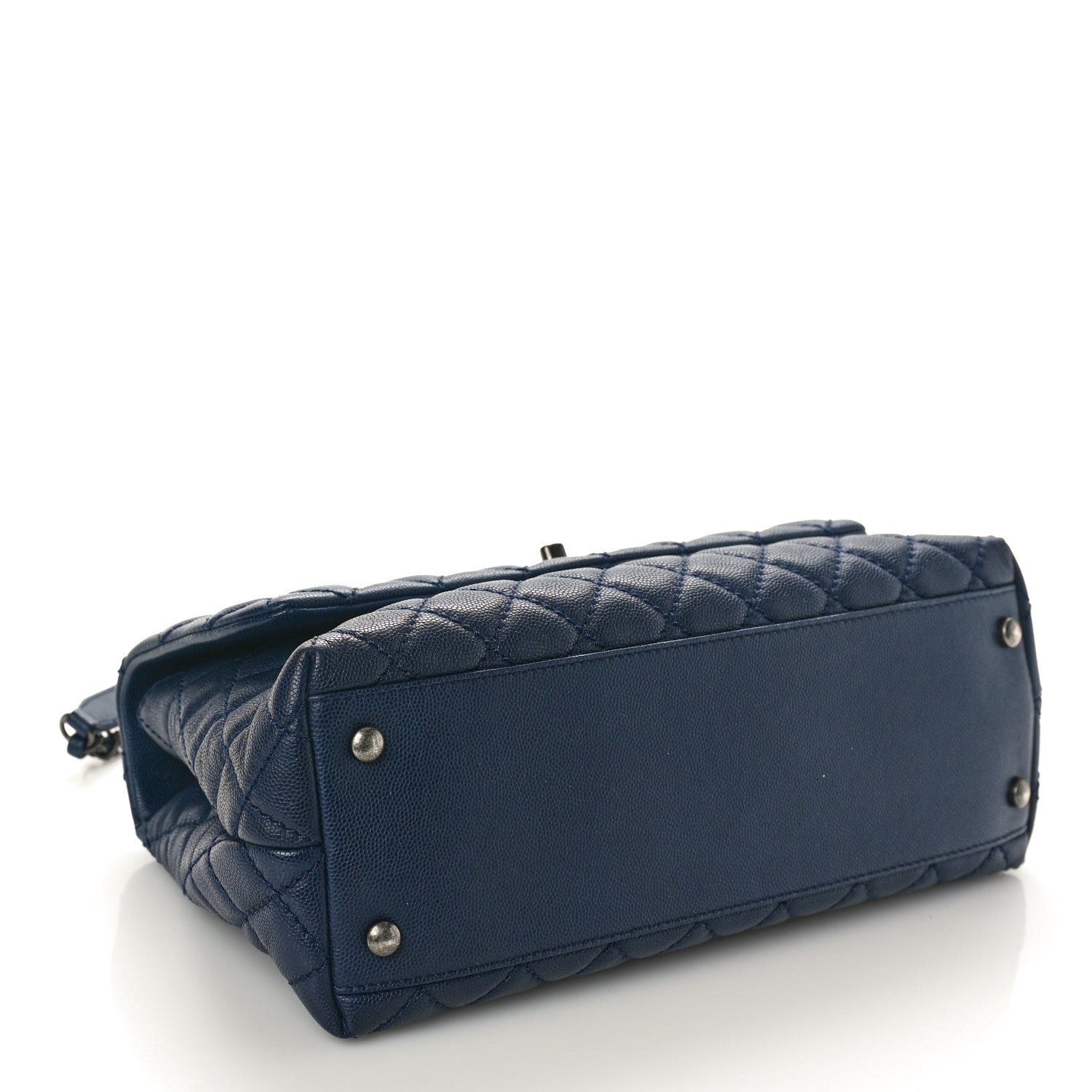 Chanel Caviar Lizard Embossed Quilted Small Coco Handle Flap Navy Blue 4 of 10