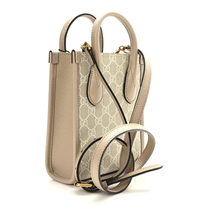 Gucci GG Supreme Monogram Textured Dollar Calfskin Mini Retro Interlocking G Tote Bag Beige Mystic White Oatmeal 3 of 8