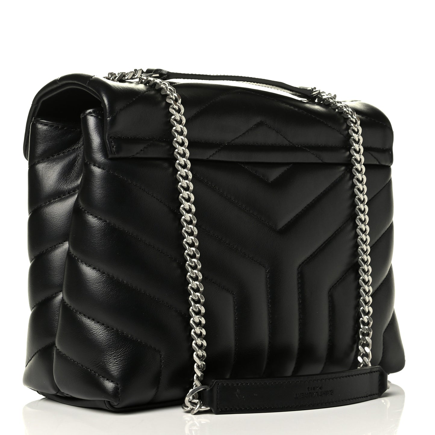 Calfskin Y Quilted Monogram Small Loulou Chain Satchel Black