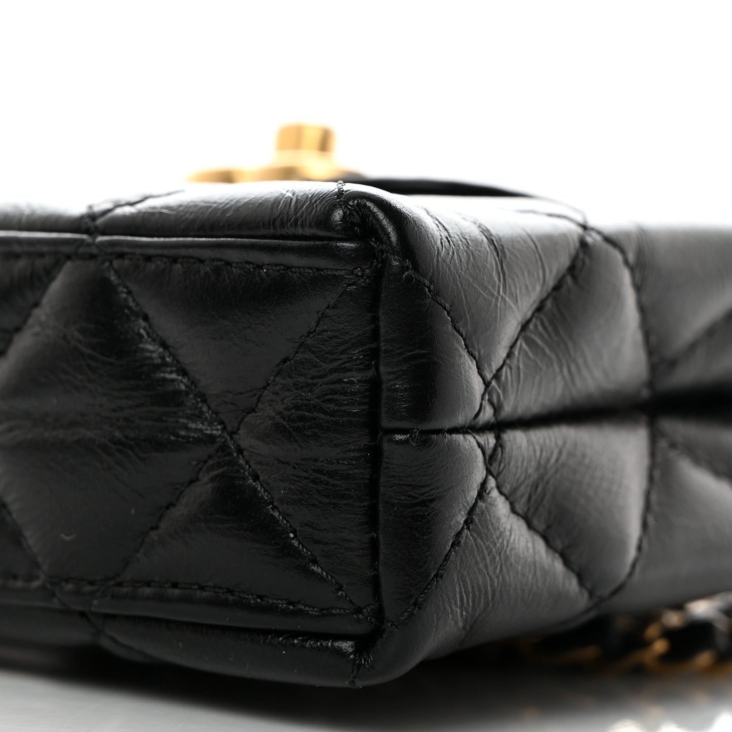 Shiny Aged Calfskin Quilted Mini Nano Kelly Shopper Black