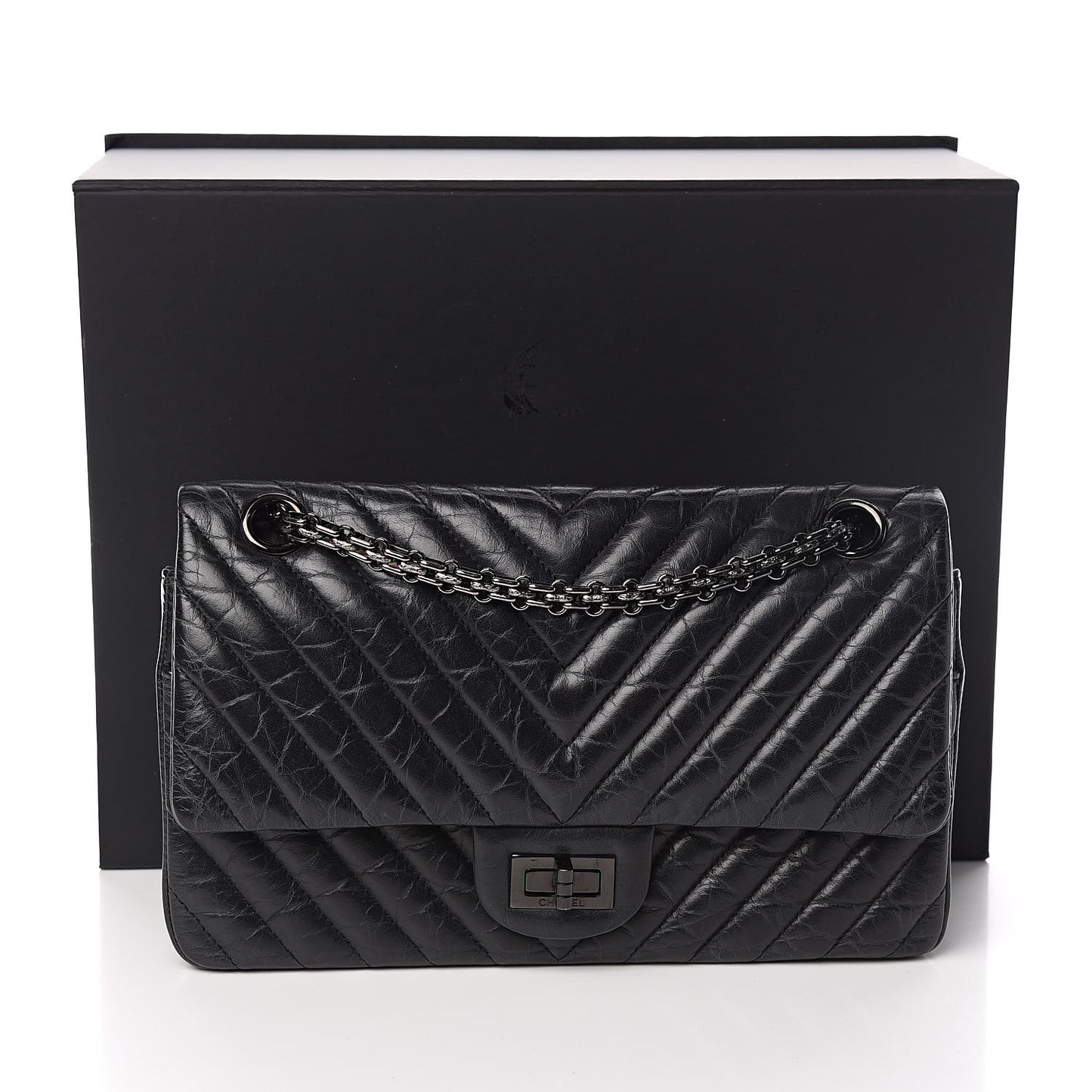 Aged Calfskin Chevron Quilted 2.55 Reissue 225 Flap So Black