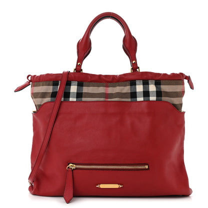Burberry Soft Calfskin House Check Big Crush Tote Military Red 1 of 11