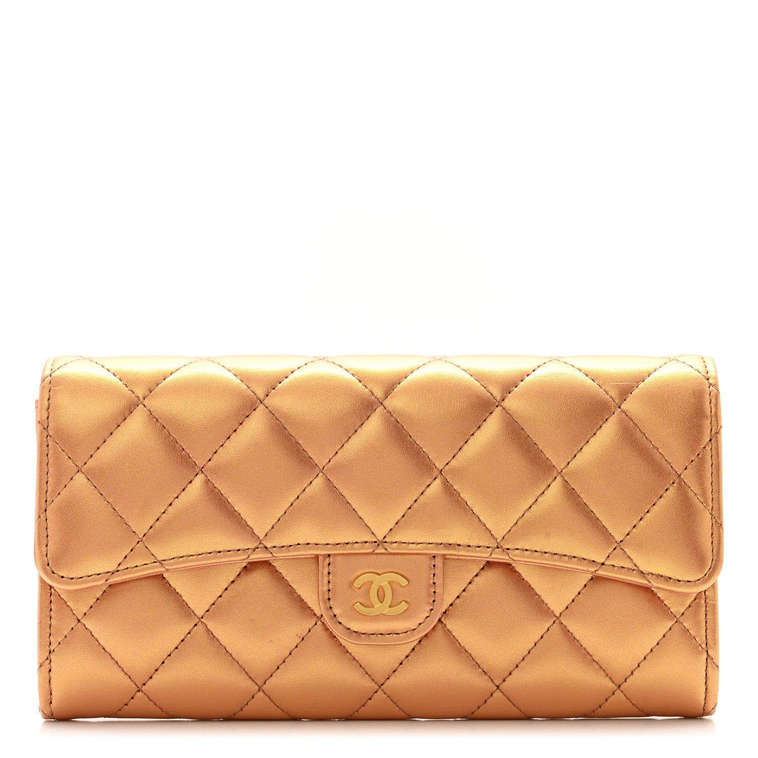 Chanel Metallic Lambskin Quilted Large Gusset Flap Wallet Golden 1 of 12