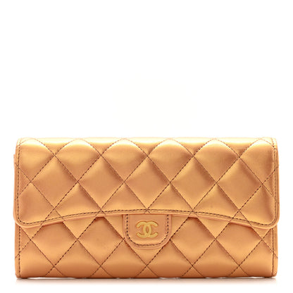 Chanel Metallic Lambskin Quilted Large Gusset Flap Wallet Golden 1 of 12