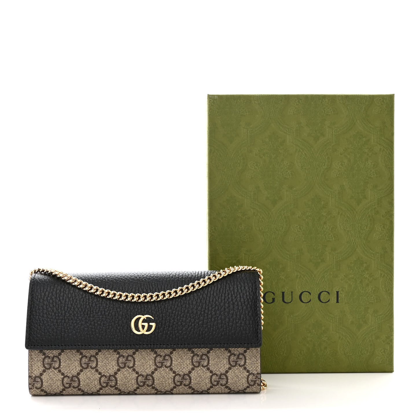 Dollar Calfskin GG Supreme Monogram Petite GG Marmont Wallet Chain Bag Black Beige Ebony