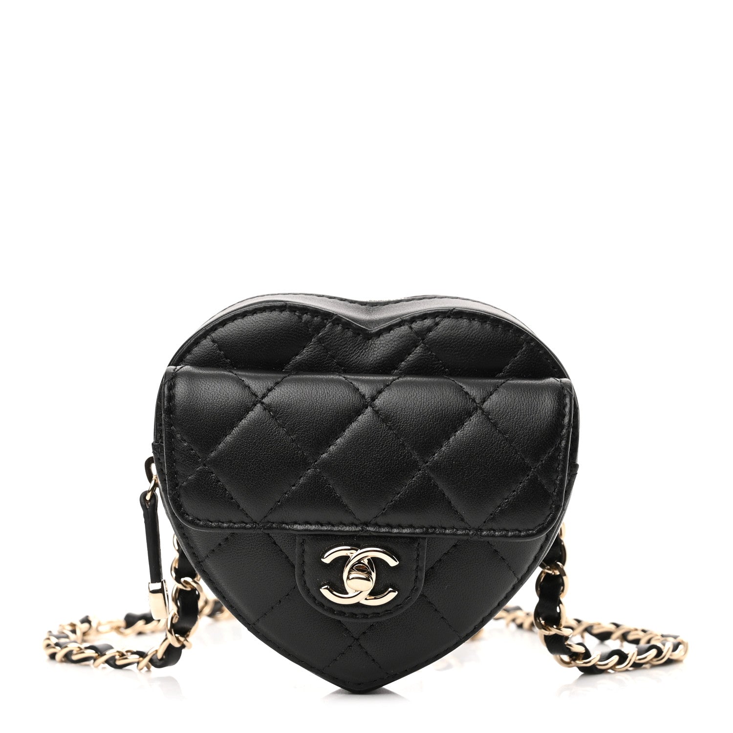 Chanel Lambskin Quilted CC In Love Heart Waist Belt Bag With Chain Black 1 of 11