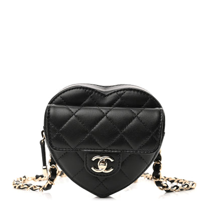 Chanel Lambskin Quilted CC In Love Heart Waist Belt Bag With Chain Black 1 of 11
