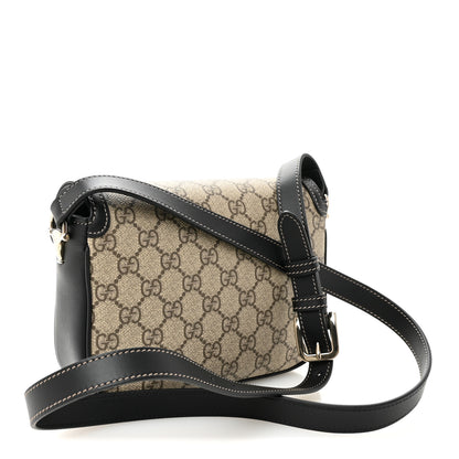 Gucci GG Supreme Monogram Horsebit 1955 Soft Small Shoulder Bag Beige Black 3 of 9
