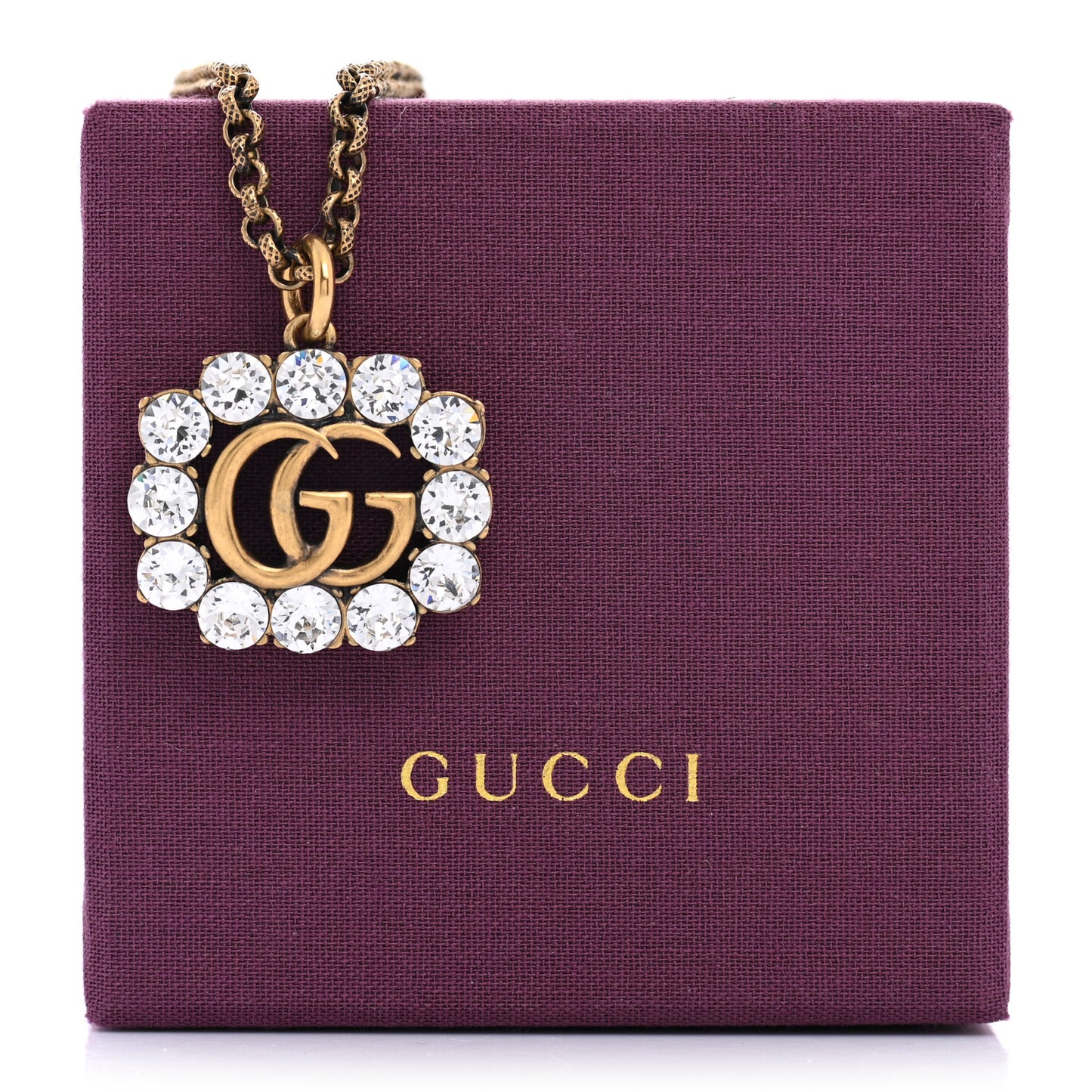 Crystal Embellished Double G Necklace Aged Gold