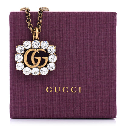 Gucci Crystal Embellished Double G Necklace Aged Gold 12 of 12