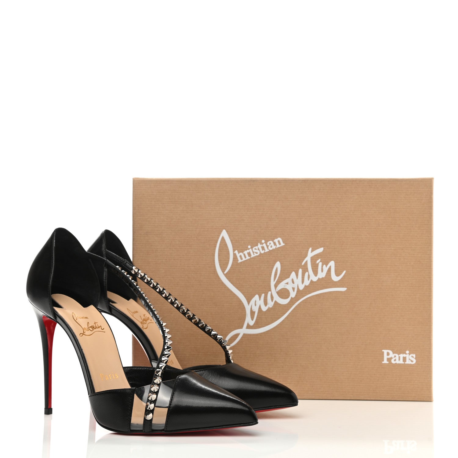Christian Louboutin Kid PVC Spike Cross 100 Pumps 37.5 Black Silver 8 of 8