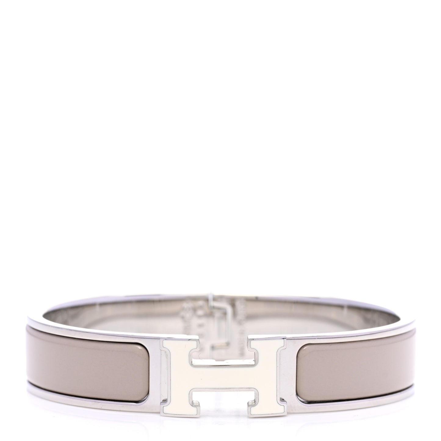 Enamel Narrow Clic Clac H Bracelet PM Blanc Marron Glace