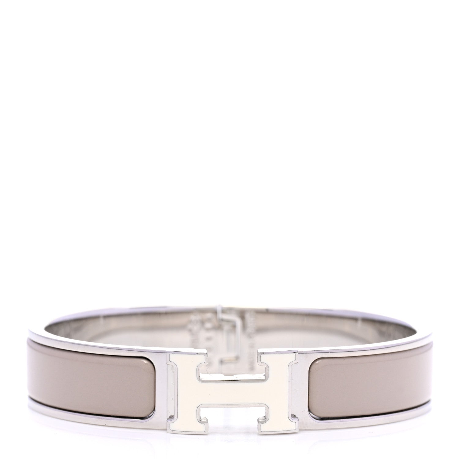 Hermes Enamel Narrow Clic Clac H Bracelet PM Blanc Marron Glace 1 of 5