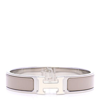 Hermes Enamel Narrow Clic Clac H Bracelet PM Blanc Marron Glace 1 of 5