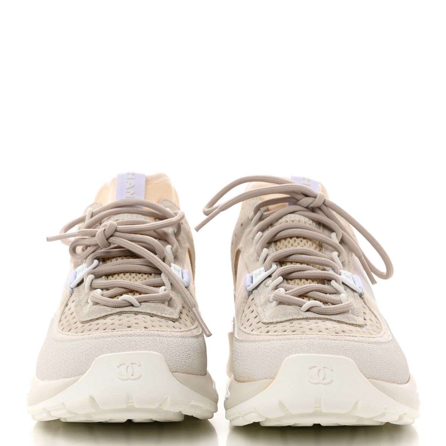 Chanel Suede Calfskin Womens CC Sneakers 38 White 2 of 9