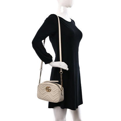 Gucci Calfskin Matelasse Small GG Marmont Chain Shoulder Bag White 2 of 14