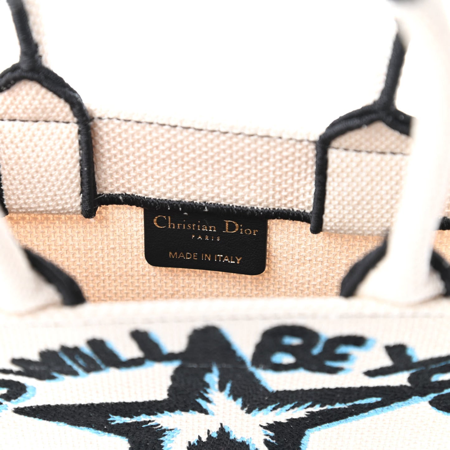 Canvas Embroidered Vertical Lucky Star Book Tote White Multicolor