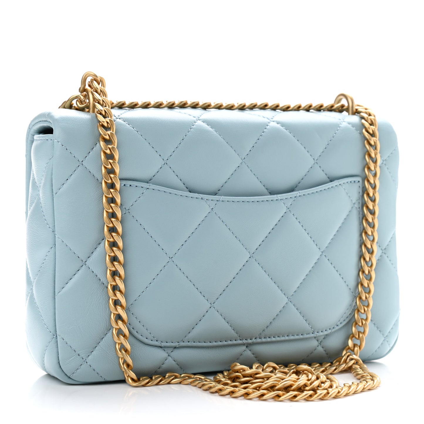 Lambskin Enamel Quilted Pending CC Mini Square Flap Light Blue