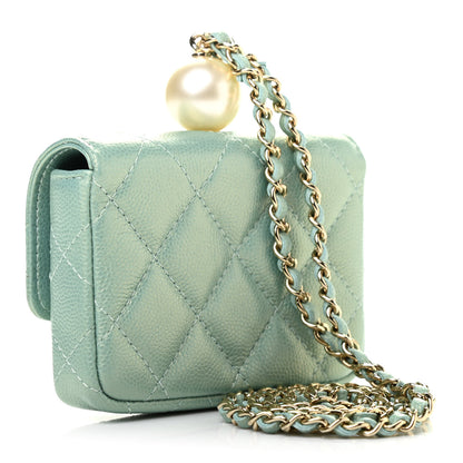 Chanel Iridescent Caviar Quilted Pearl On Top Coin Purse With Chain Light Green 2 of 7