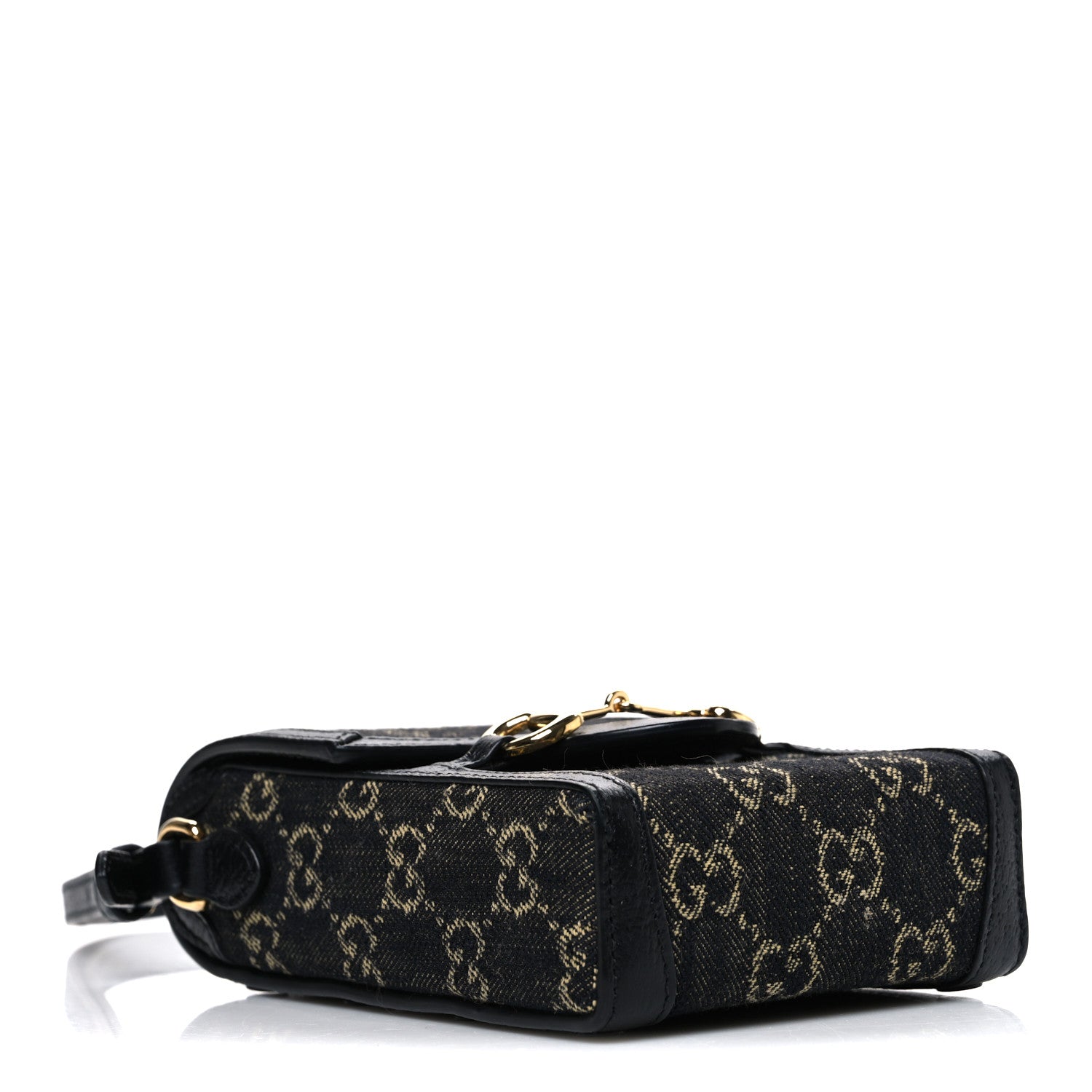 Gucci Jacquard Black Denim GG Monogram Textured Dollar Calfskin Mini Horsebit 1955 Crossbody Bag Black Ivory 3 of 10
