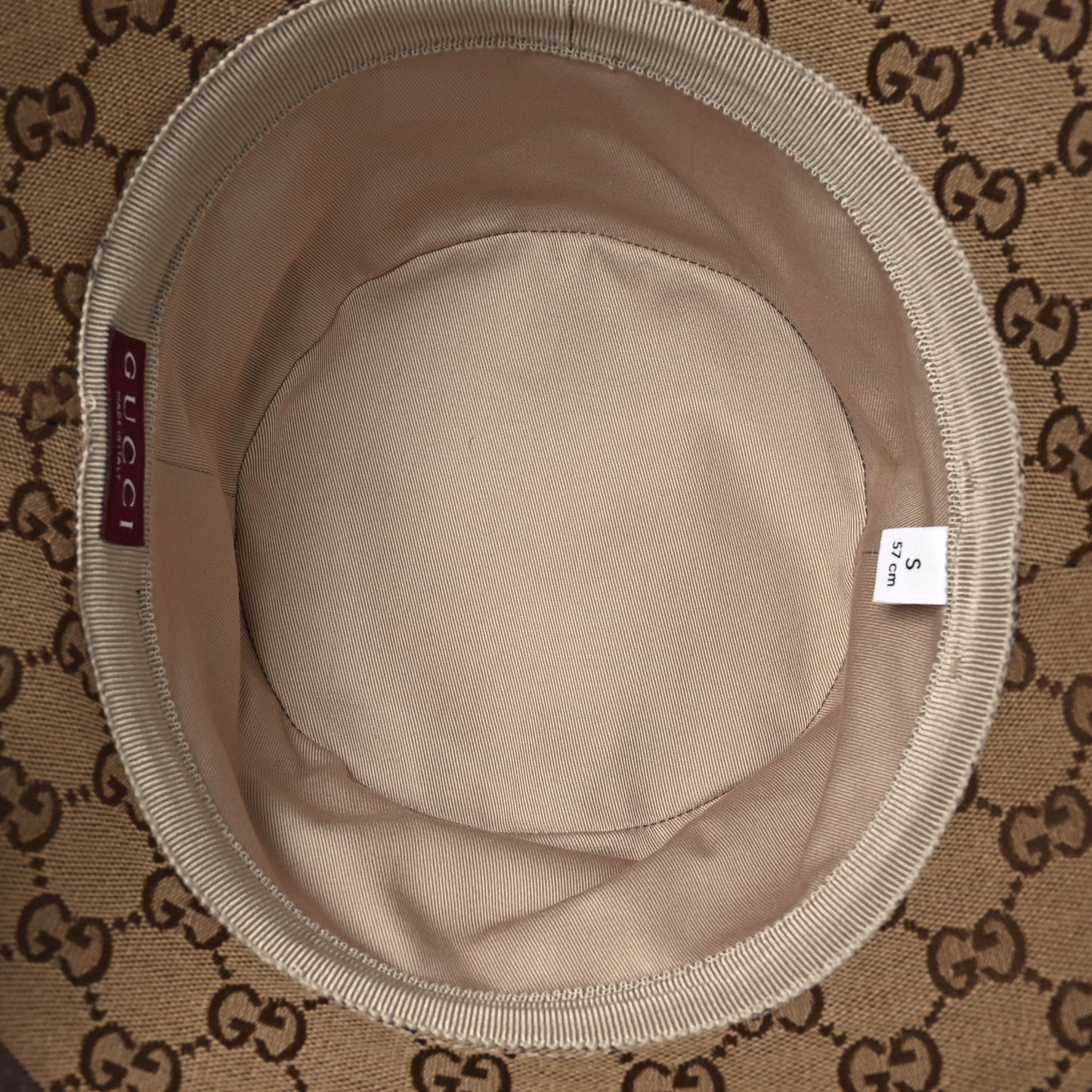 Monogram Textured Dollar Calfskin GG Jago Bucket Hat S Cacao Beige