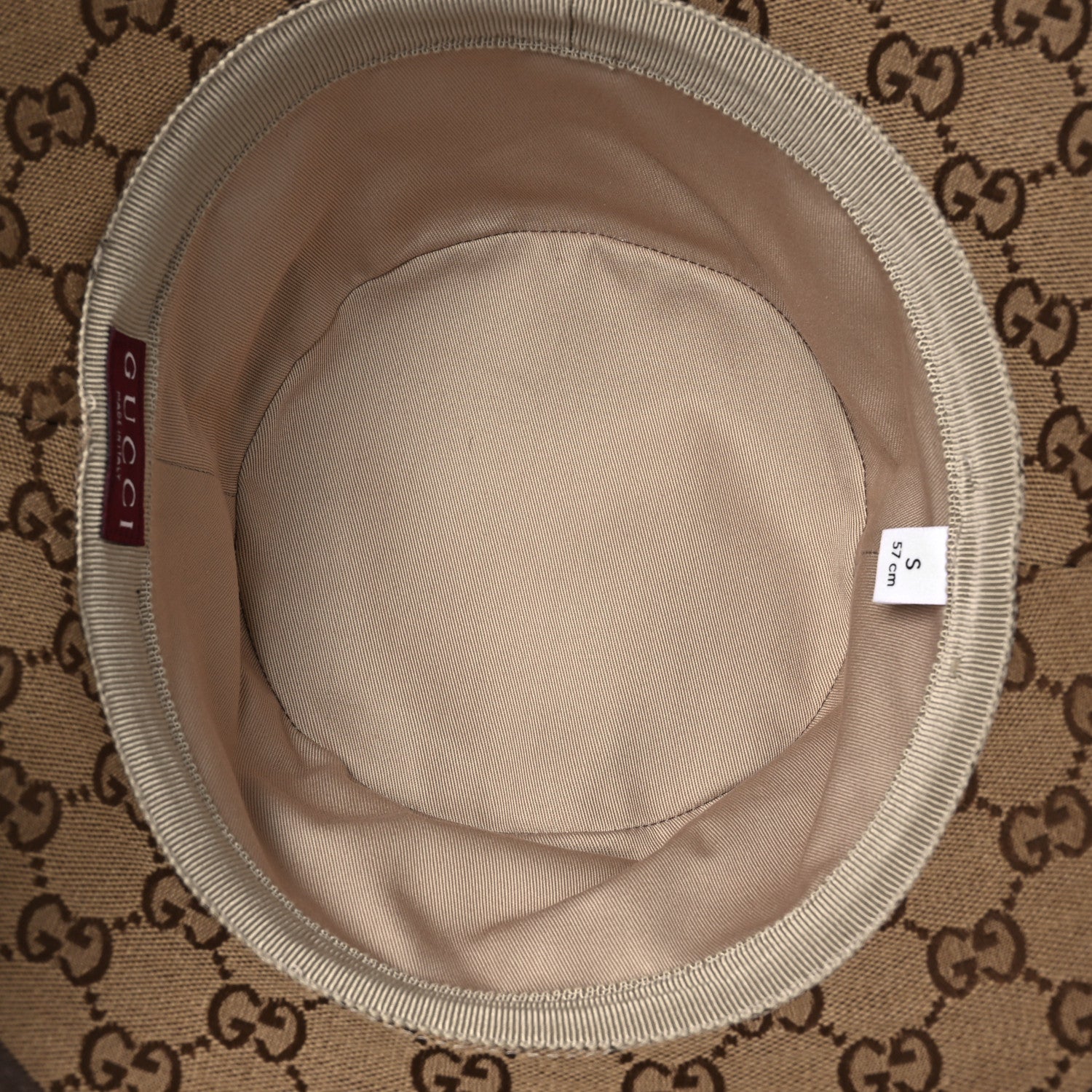 Gucci Monogram Textured Dollar Calfskin GG Jago Bucket Hat S Cacao Beige 7 of 11