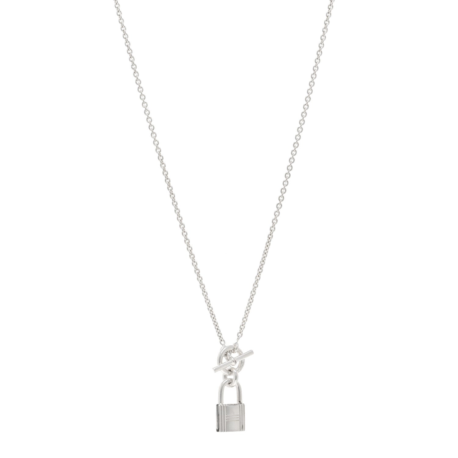 Hermes Sterling Silver Cadenas Kelly Lock Pendant Necklace 1 of 4