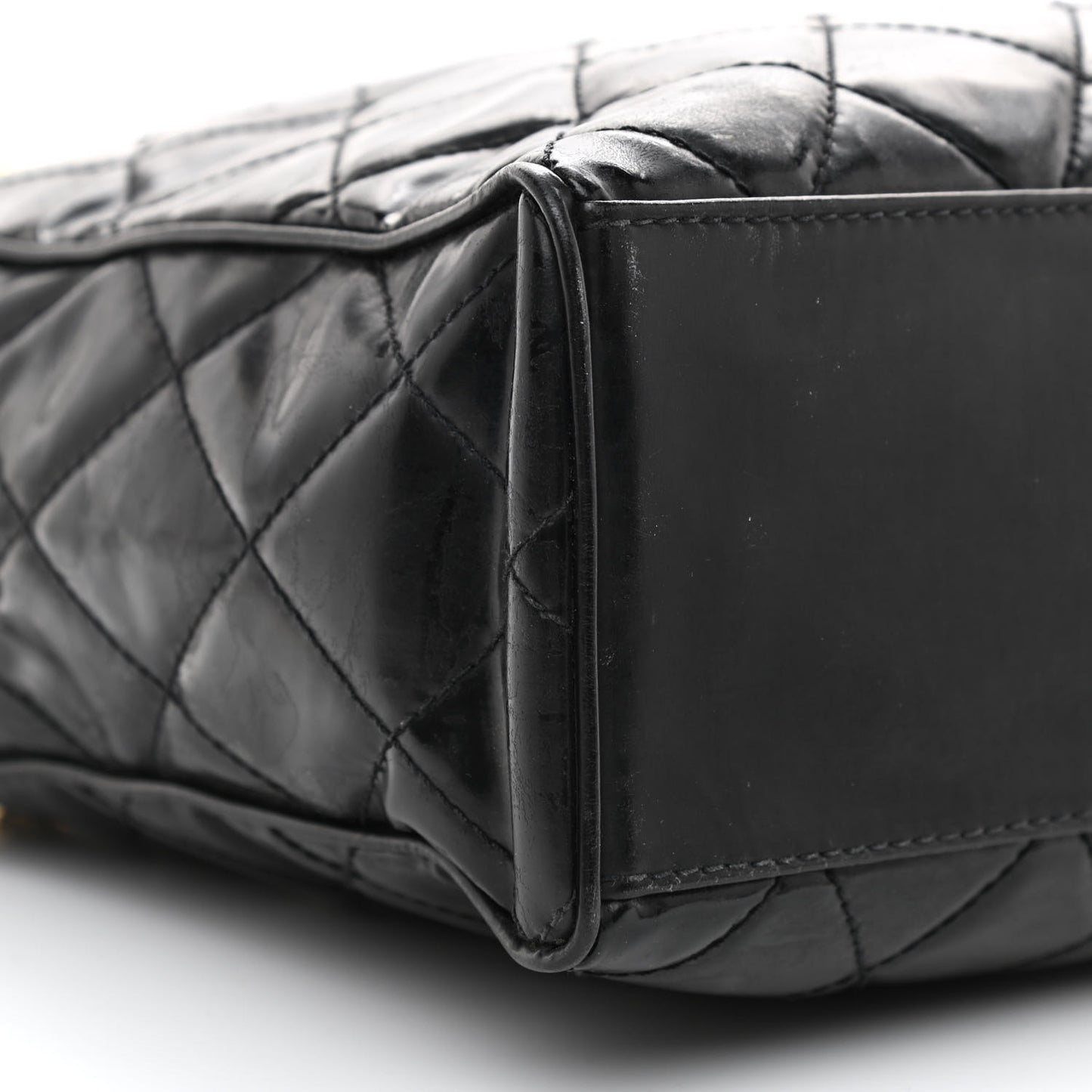 Patent Quilted Shoulder Bag Black