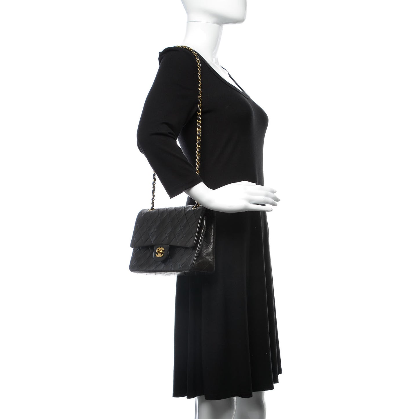 Lambskin Quilted Medium Double Flap Black