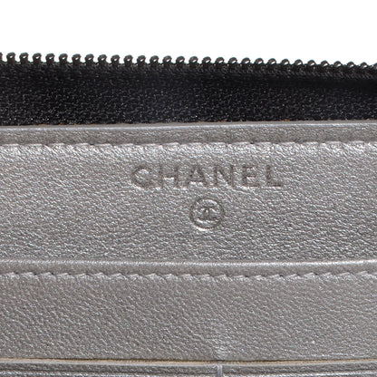 Chanel Lambskin Camellia Embossed Large Zip Around Gusset Wallet Black 7 of 9