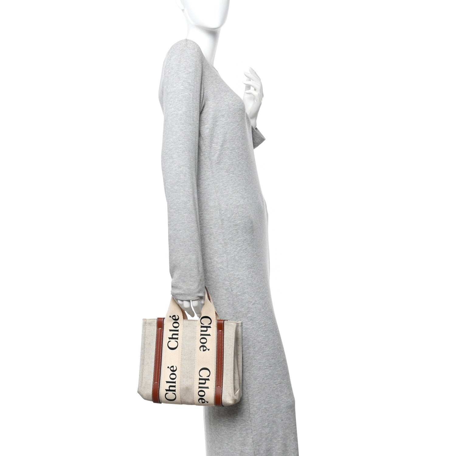 Chloe Cotton Calfskin Small Woody Ribbon Tote  White Brown 2 of 10