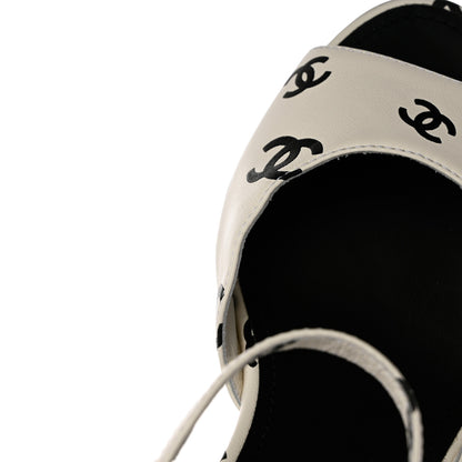 Chanel Printed Lambskin CC Sandals 40.5 White Black 9 of 12