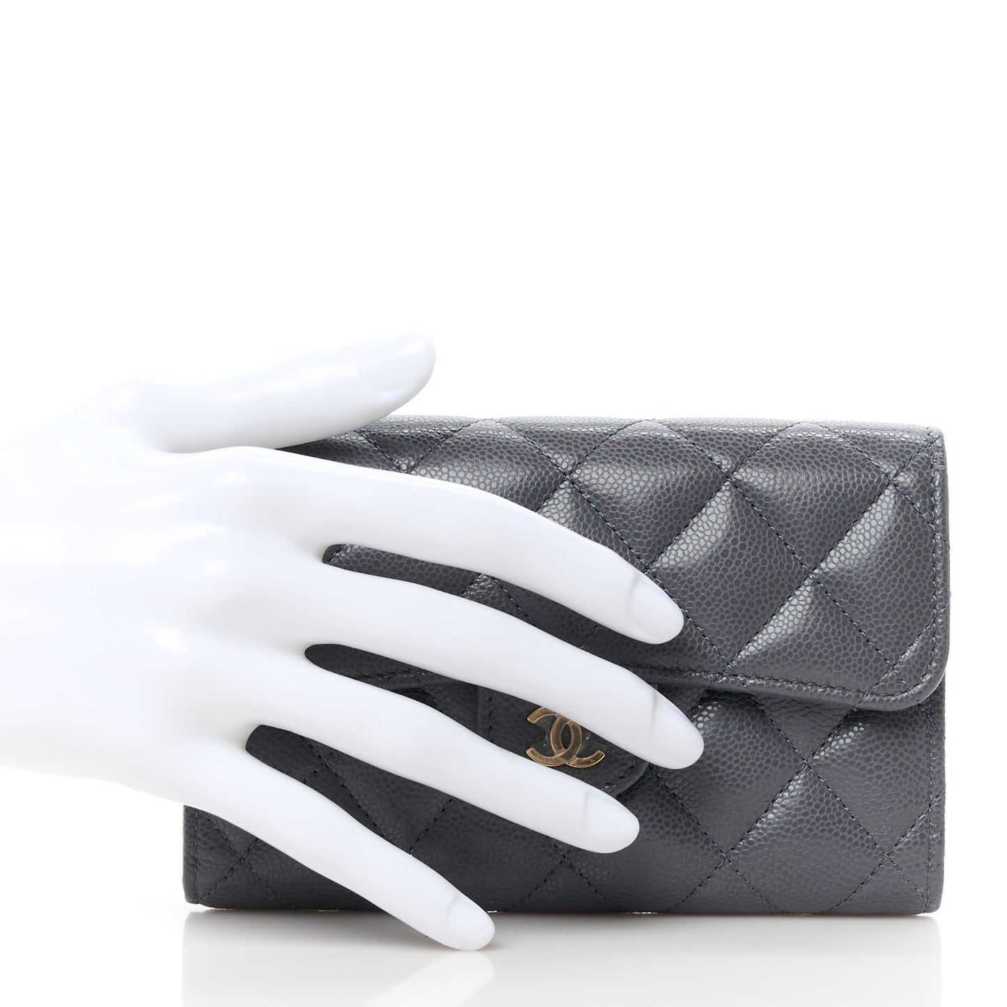 Caviar Quilted Medium Flap Wallet Grey