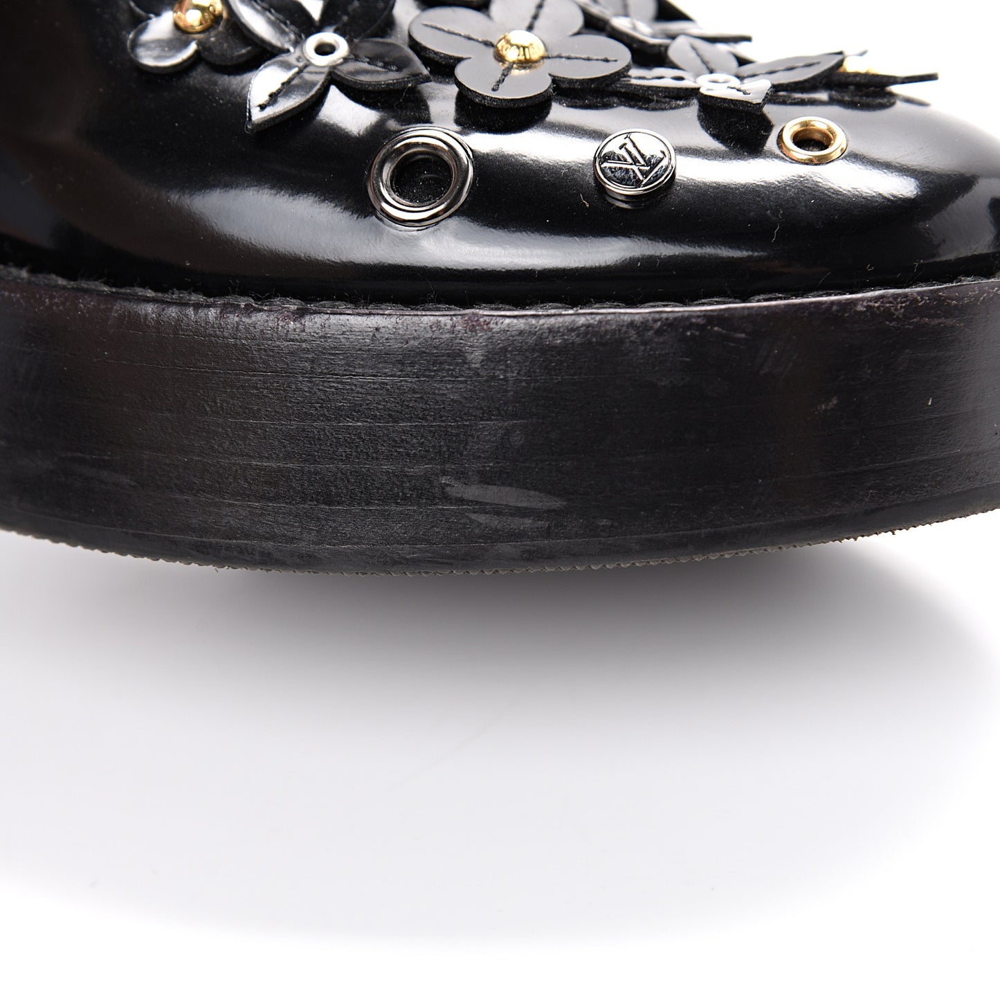 Patent Calfskin Blooms Flat Derby Platform Shoes 37 Black